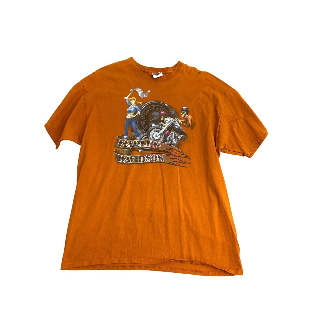 Harley Davidson Cocoa Beach Florida Graphic T-Shirt Orange Mens 2XL Beefy-T